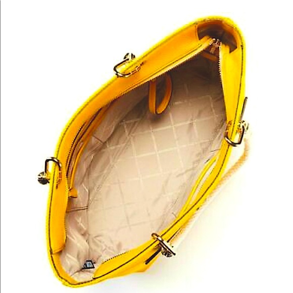 Michael Kors Amy Large Rope Canvas Shopping Travel Tote Bag Sun Yellow - Picture 4 of 5